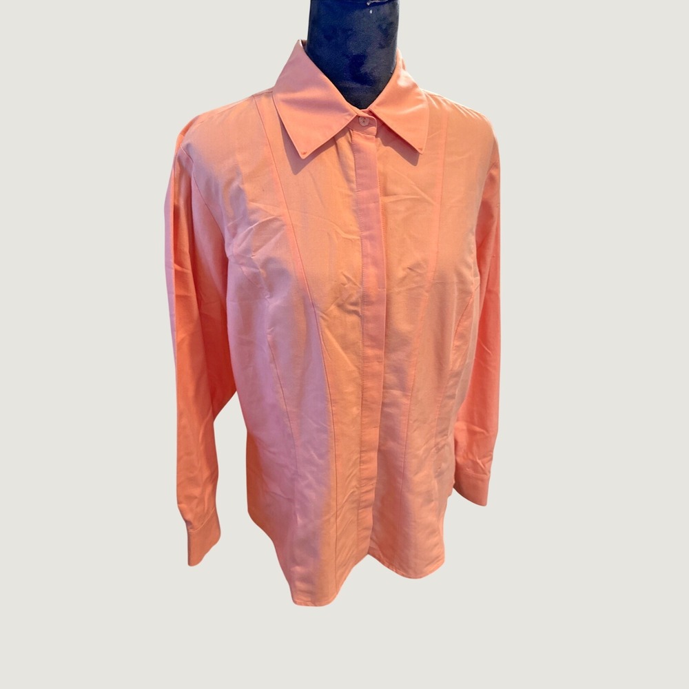 Coldwater Creek Women's L Peach Button Up Blouse Long Sleeve Collared Top